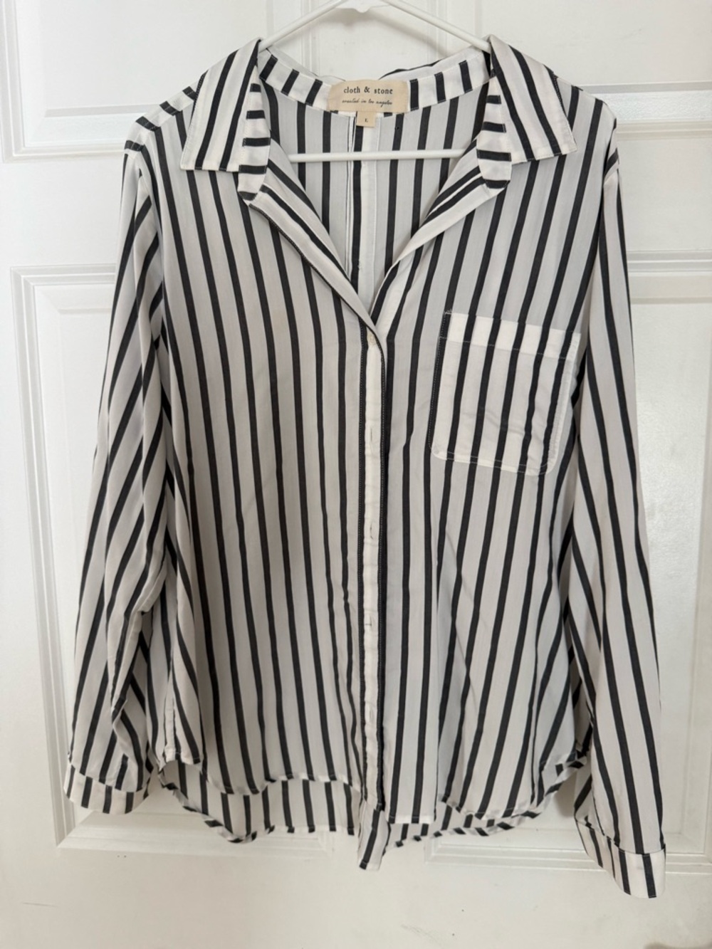 cloth & stone White and Black or gray Vertical Stripe Blouse